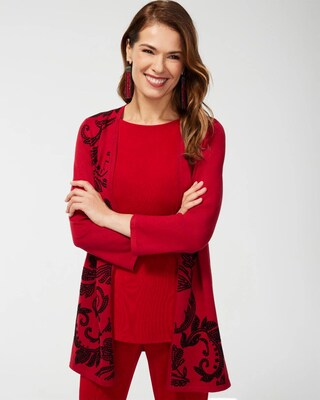 Travelers Collection Sequin Scroll Print Cardigan