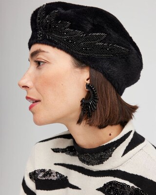 Embellished Faux Fur Beret