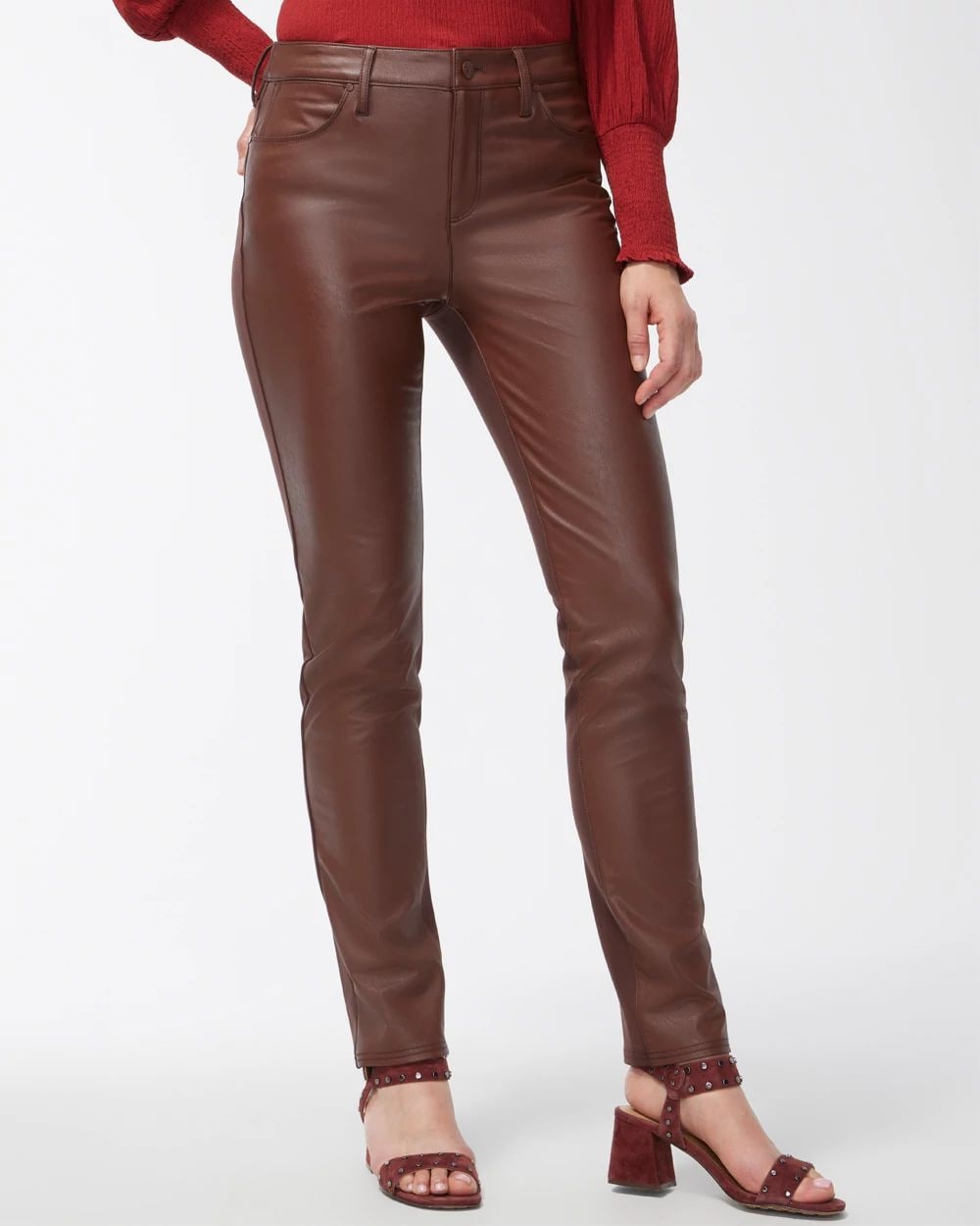 Faux Leather Front Ponte Back Pants