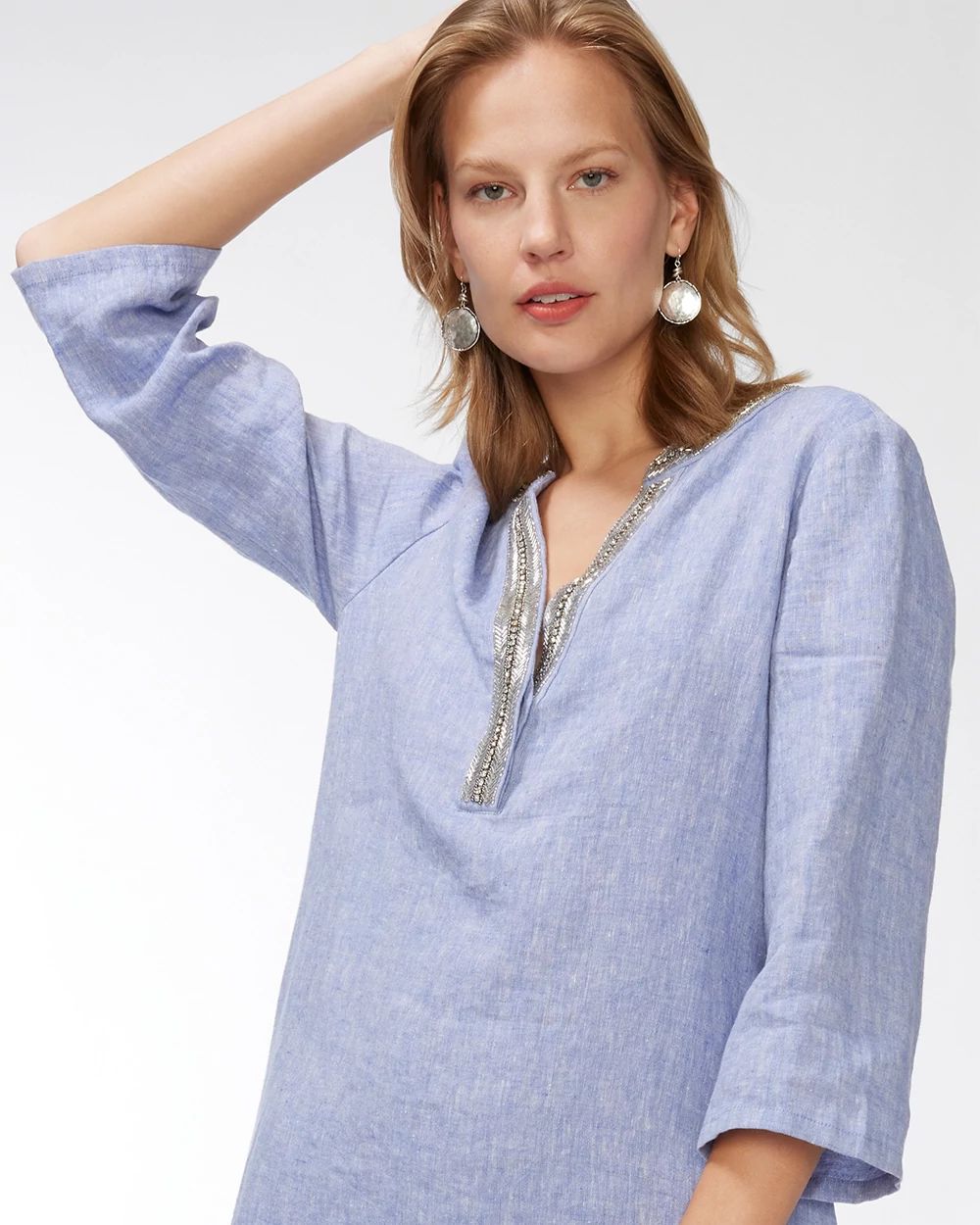 Embellished Beaded Linen Dress