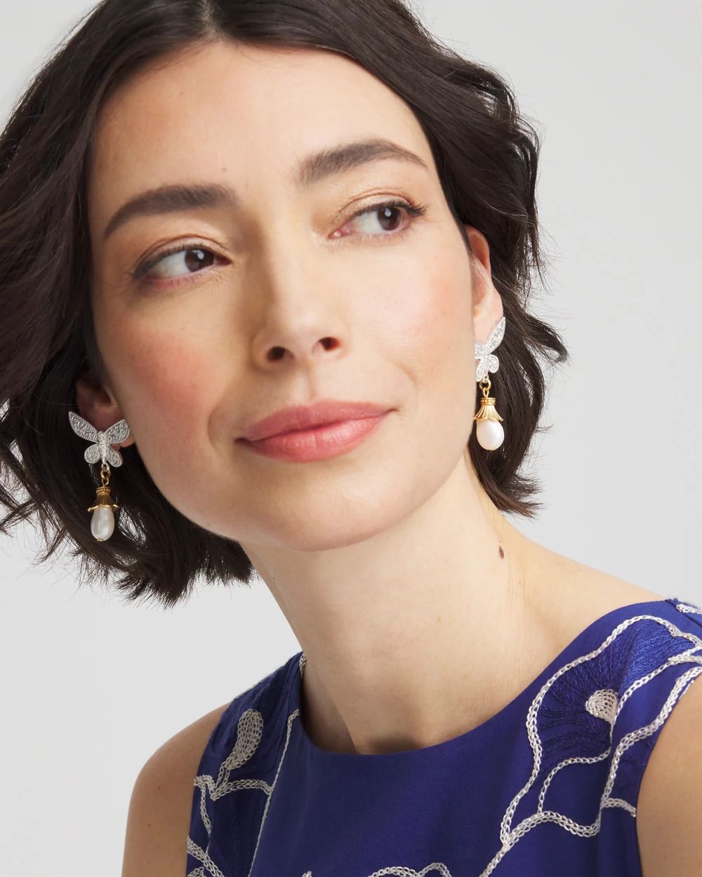 Faux Pearl Butterfly Drop Earrings