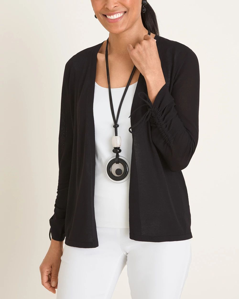 Ruched-Sleeve Cardigan