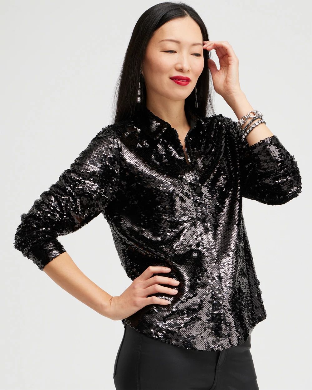 Sequin Collared Knit Shirt