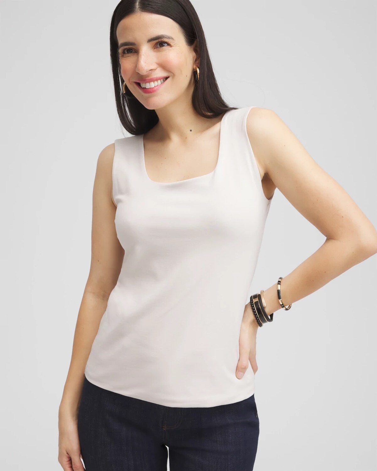 Chico's Contour Cotton™ Square Neck Tank Top In Neutral Size 20/22 | In Light Tan