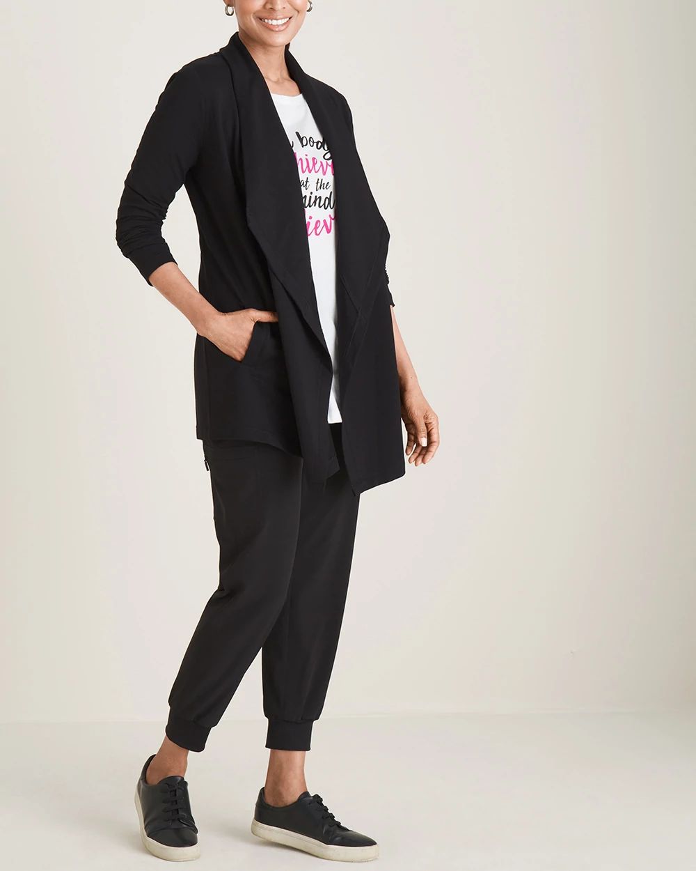 Zenergy French Terry Drape-Front Cardigan