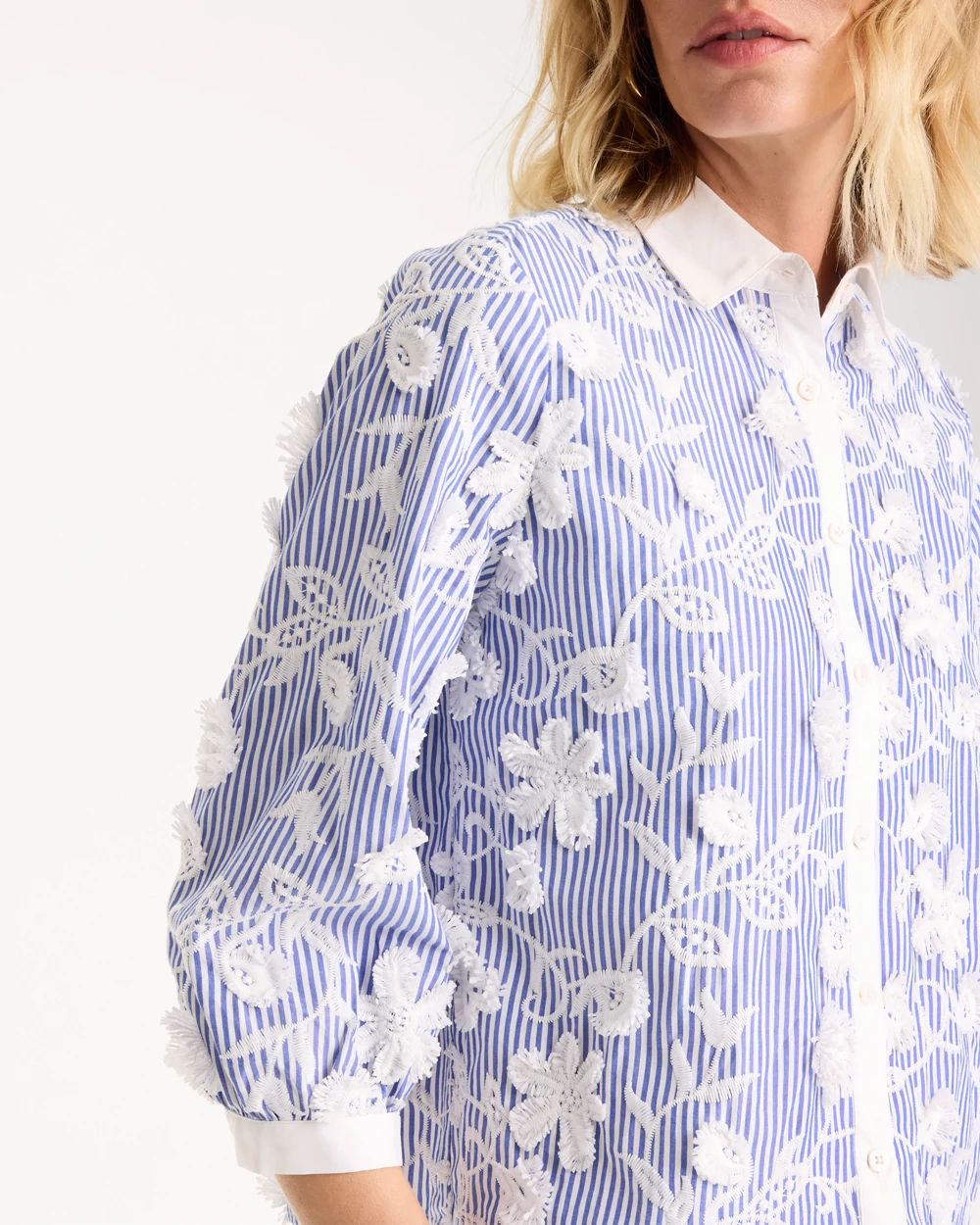 Cotton 3D Embroidered Striped Shirt click to view larger image.