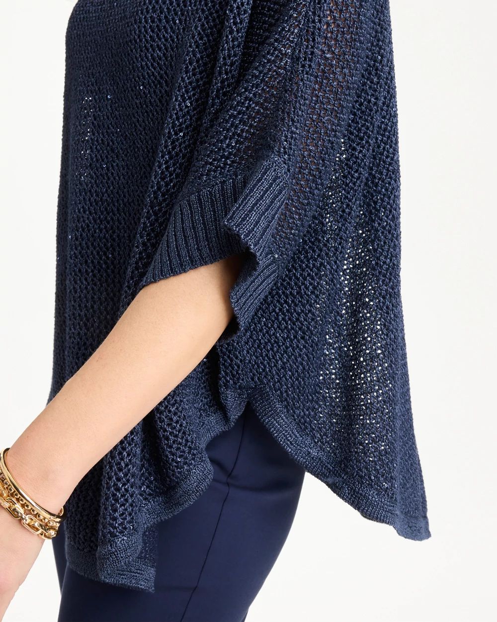 Sequin Boatneck Rounded Hem Poncho click to view larger image.