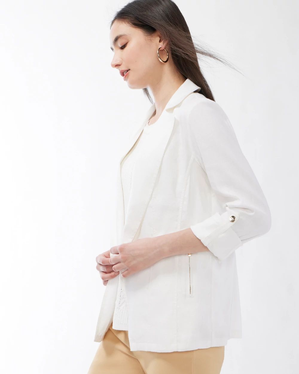 Linen-Blend Stretch Moto Jacket