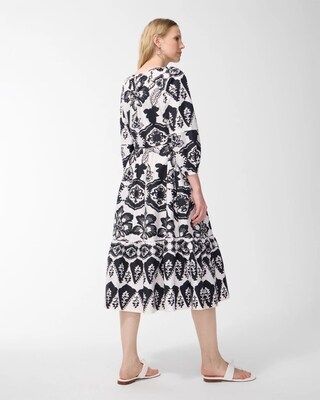 Poplin Balloon Sleeve Floral Midi Dress