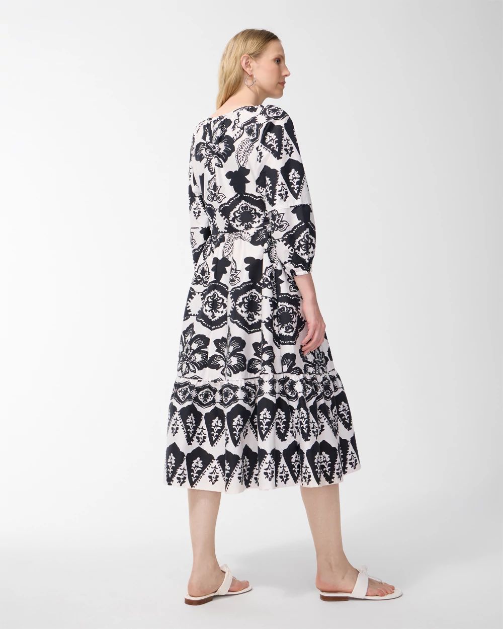 Poplin Balloon Sleeve Floral Midi Dress