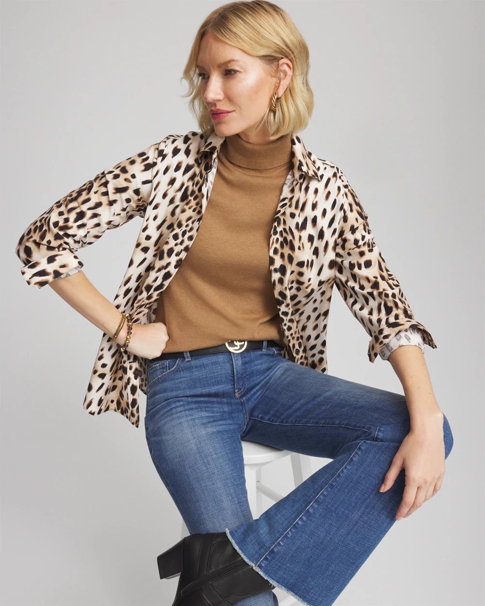 Ecovero™ Button Cuff Turtleneck Sweater