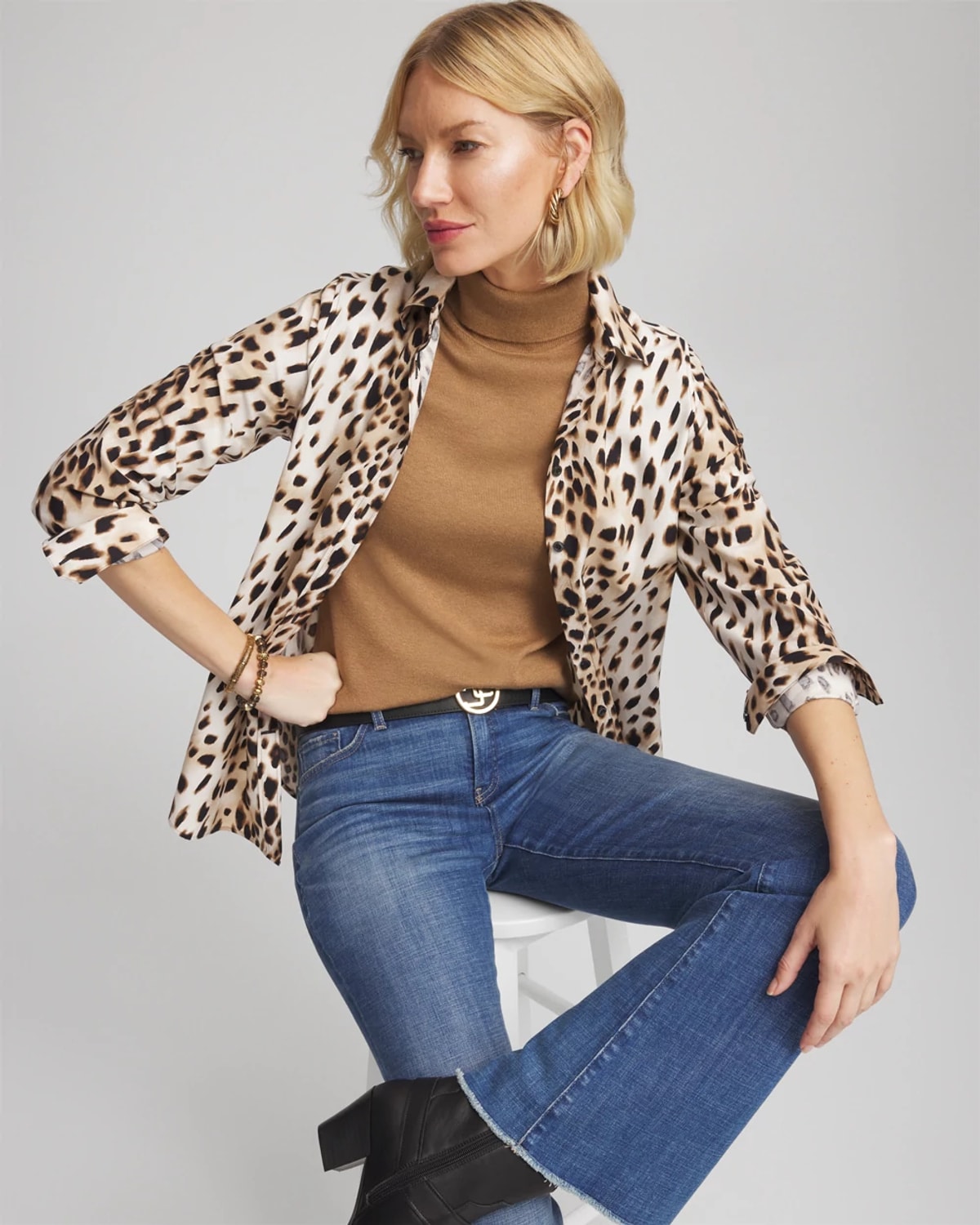 Chico's Ecovero Button Cuff Turtleneck Sweater In Caramel Apple In Brown