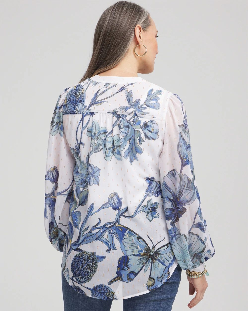 Butterfly Chiffon Split Neck Blouse click to view larger image.