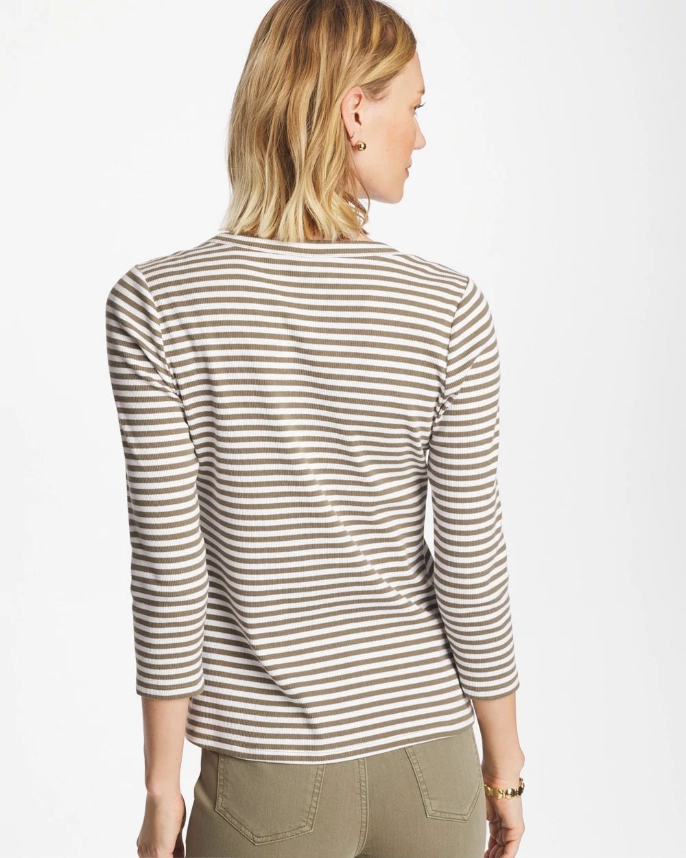 Striped Ribbed Button Crewneck Tee