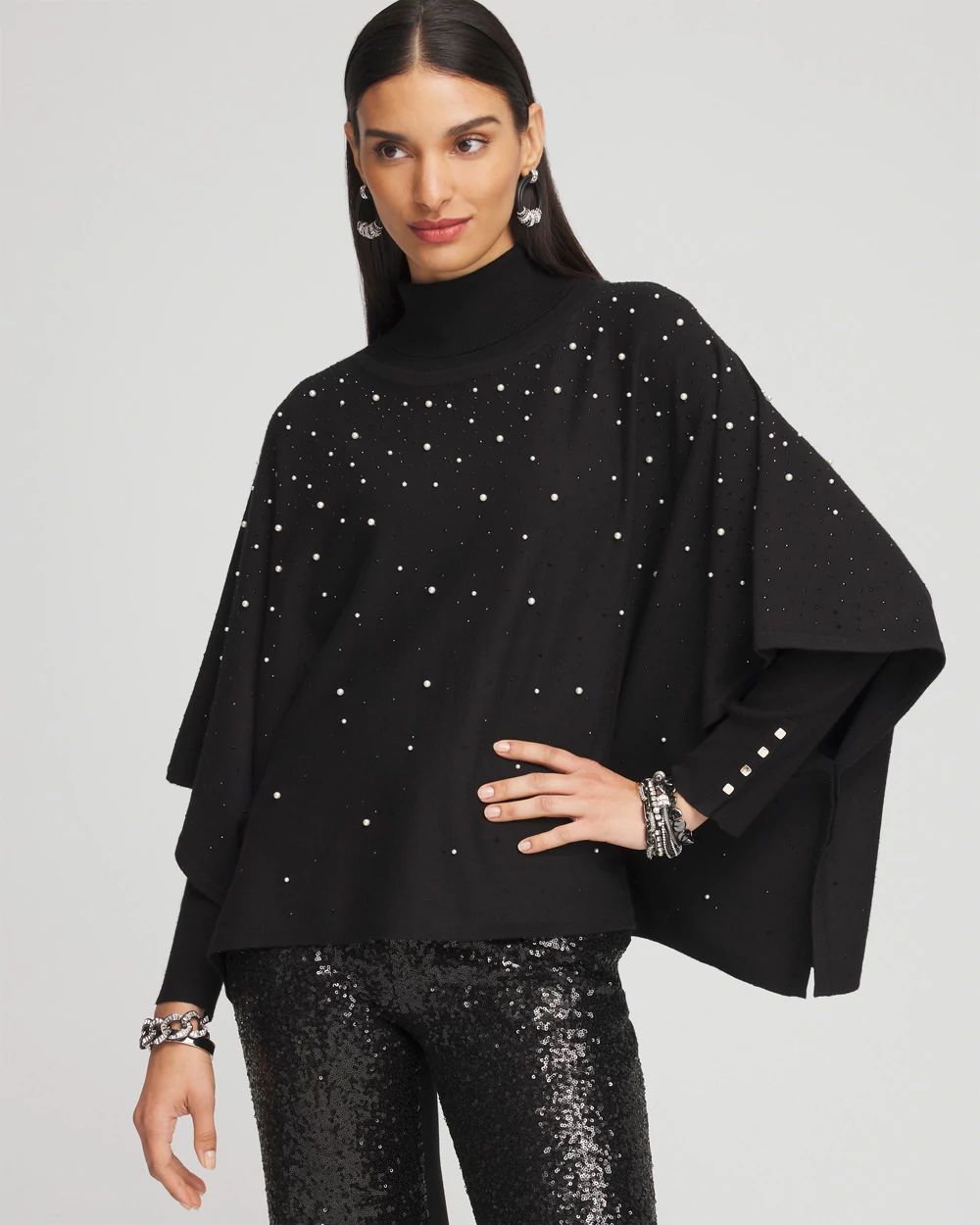 Faux Pearl Cashmere Blend Poncho