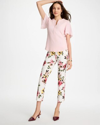 Rib Knit Woven Flutter Sleeve Tee click to view larger image.