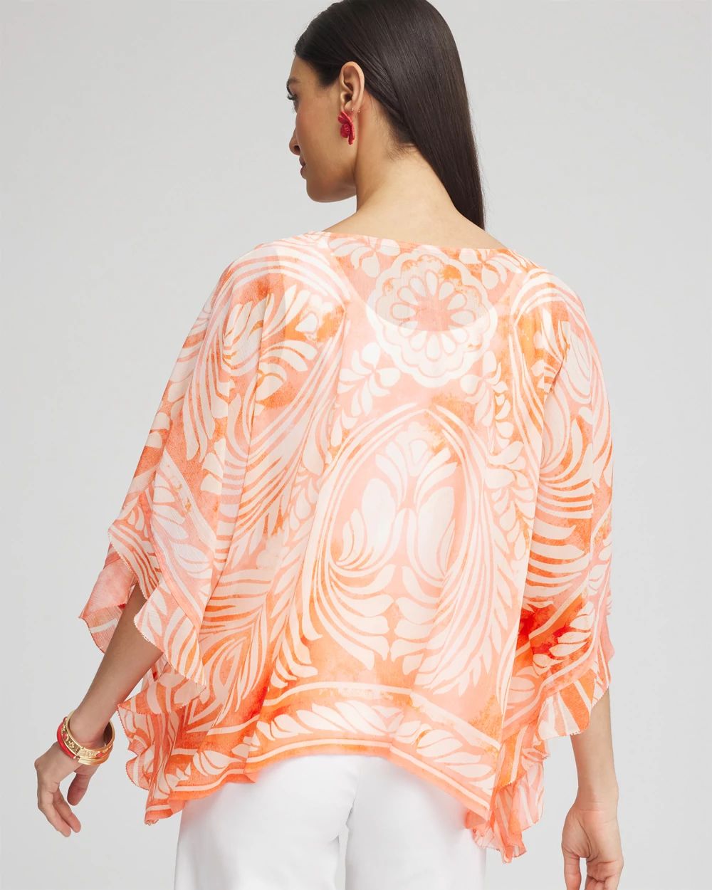 Sheer V-Neck Print Poncho