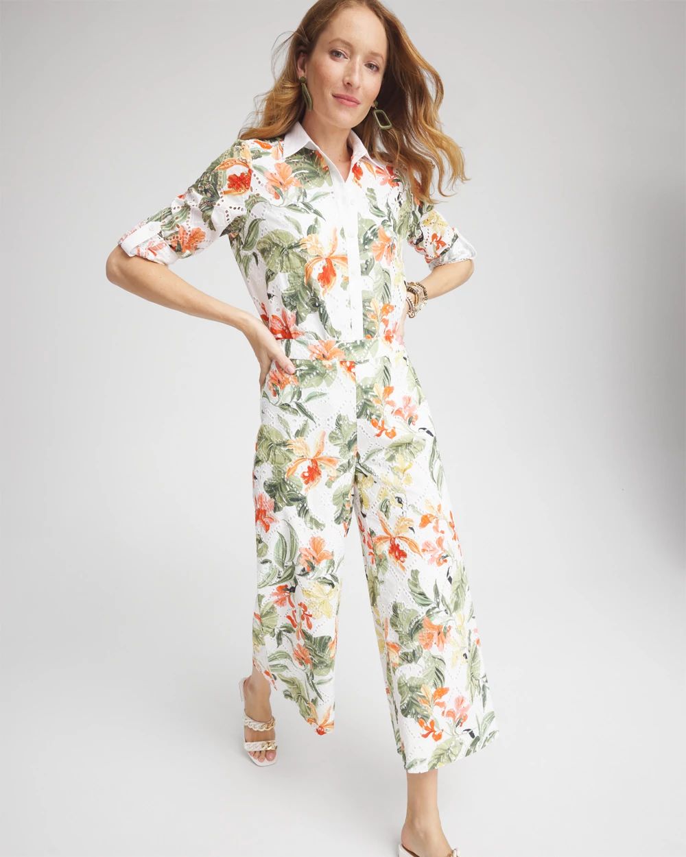 Floral Eyelet Culotte Pants