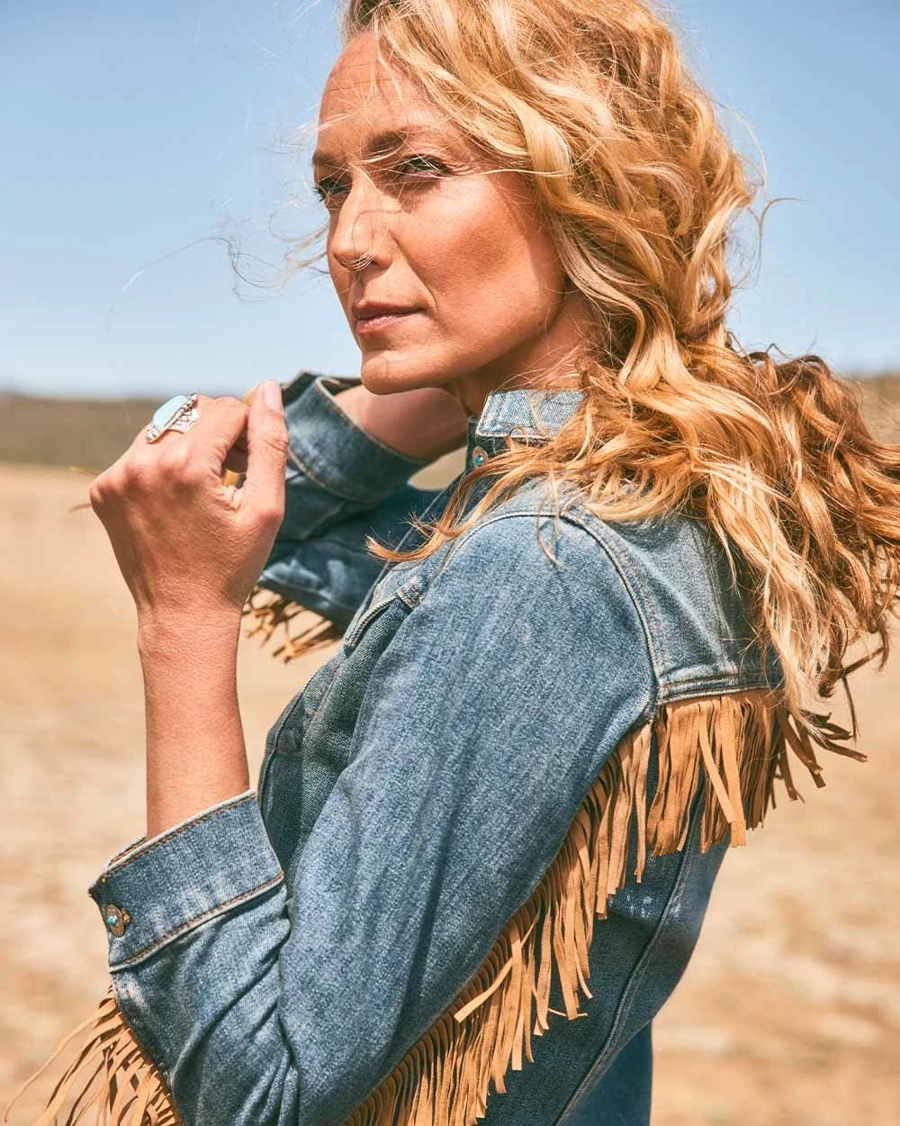 Cropped-Fit Fringe Denim Jacket