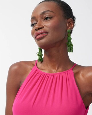 Green Seed Bead Tassel Earrings