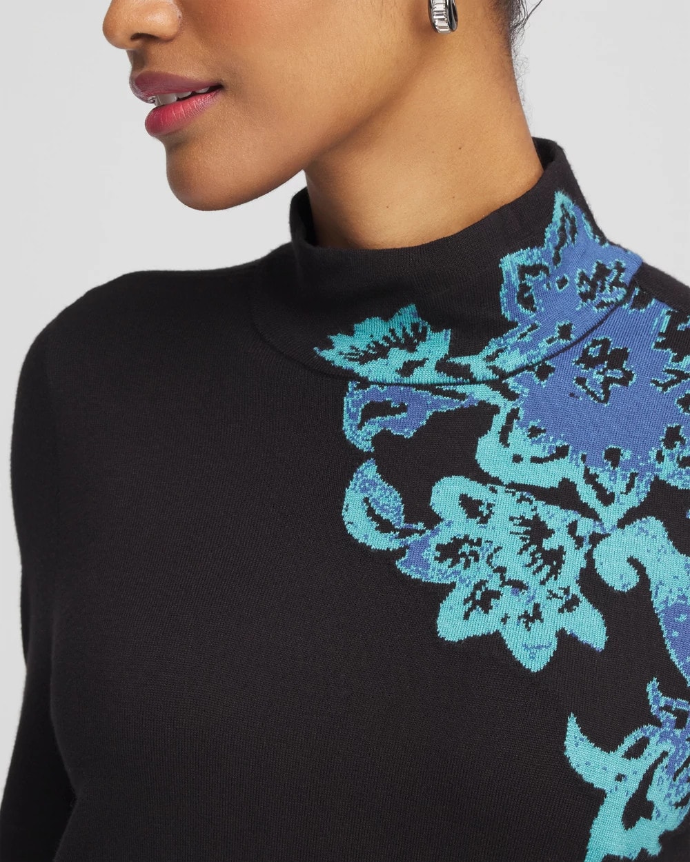 Blue Floral Mockneck Sweater