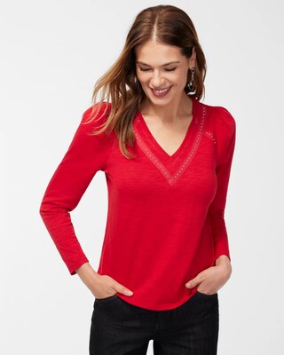 Studded Detail V-neck Tee