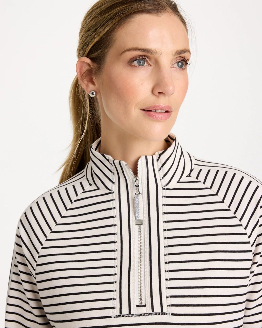 Zenergy® Striped Mockneck Fleece Pullover click to view larger image.