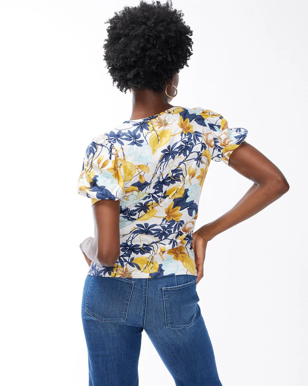 Tropical Puff Sleeve Slub Tee