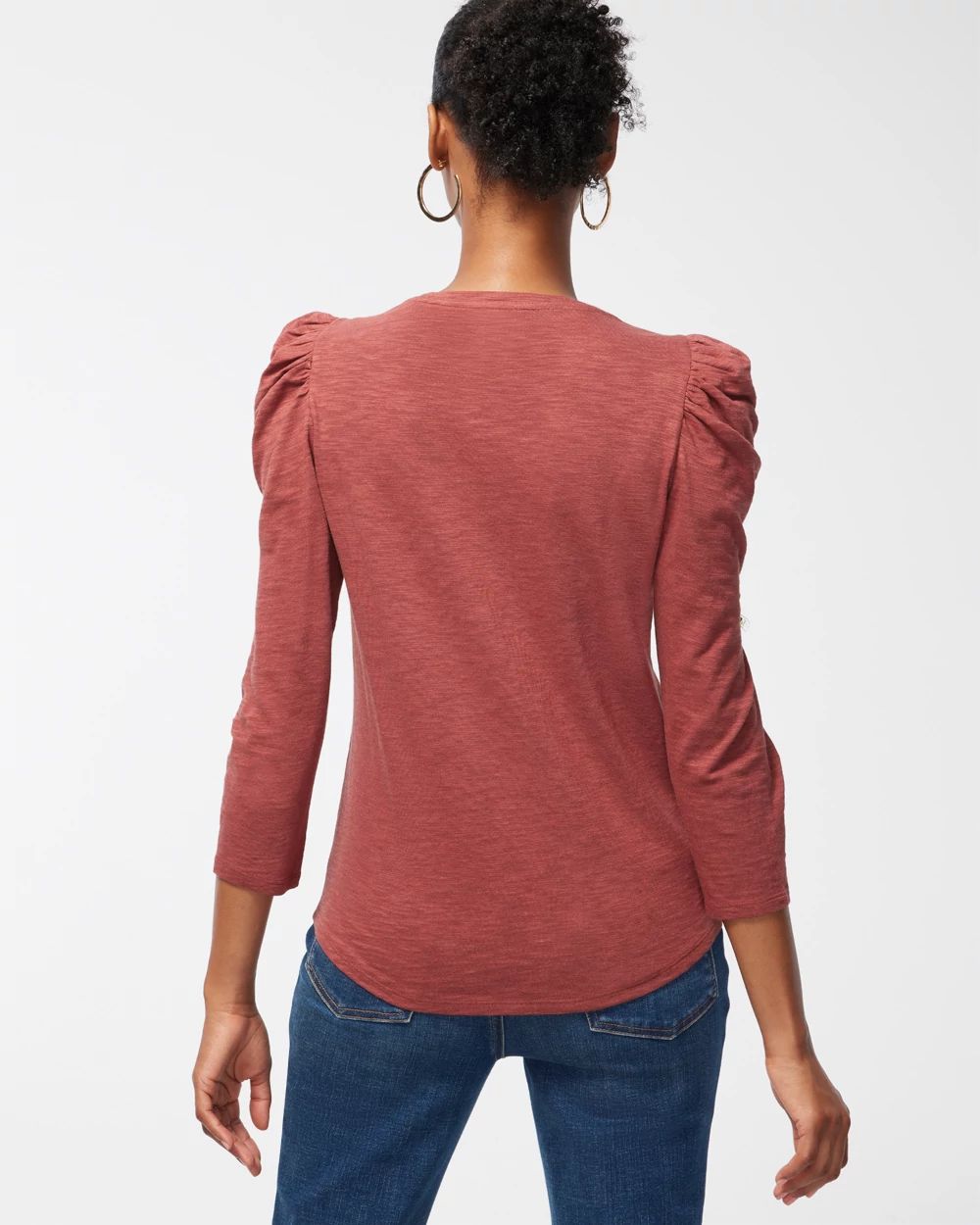 Scroll Print 3/4 Sleeve Romantic Tee