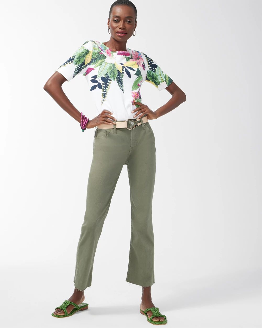 Floral  Print Cotton Crew Neck Tee