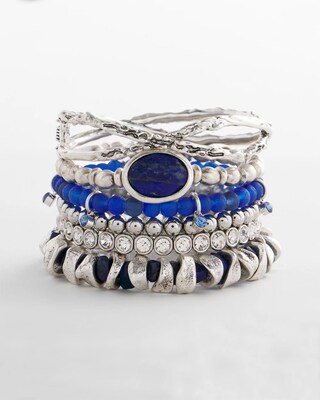 Blue Lapis Silvertone Beaded Bracelet click to view larger image.