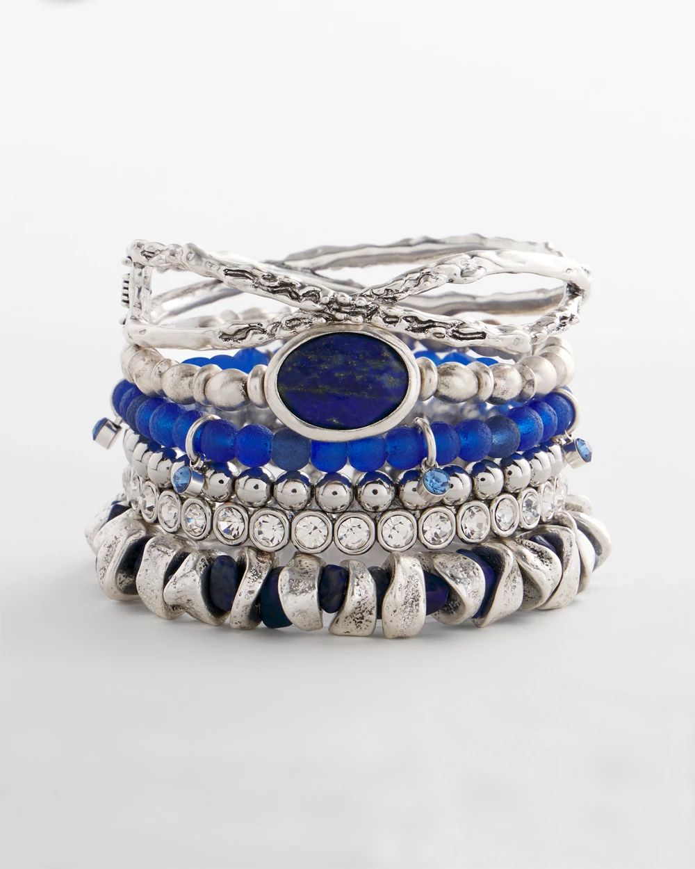 Blue Lapis Silvertone Beaded Bracelet