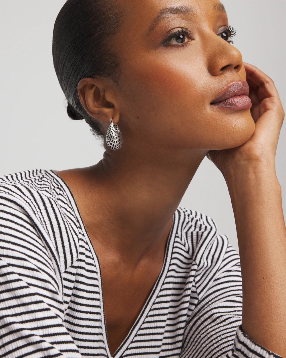 Silver Lattice Puff Hoop Earrings