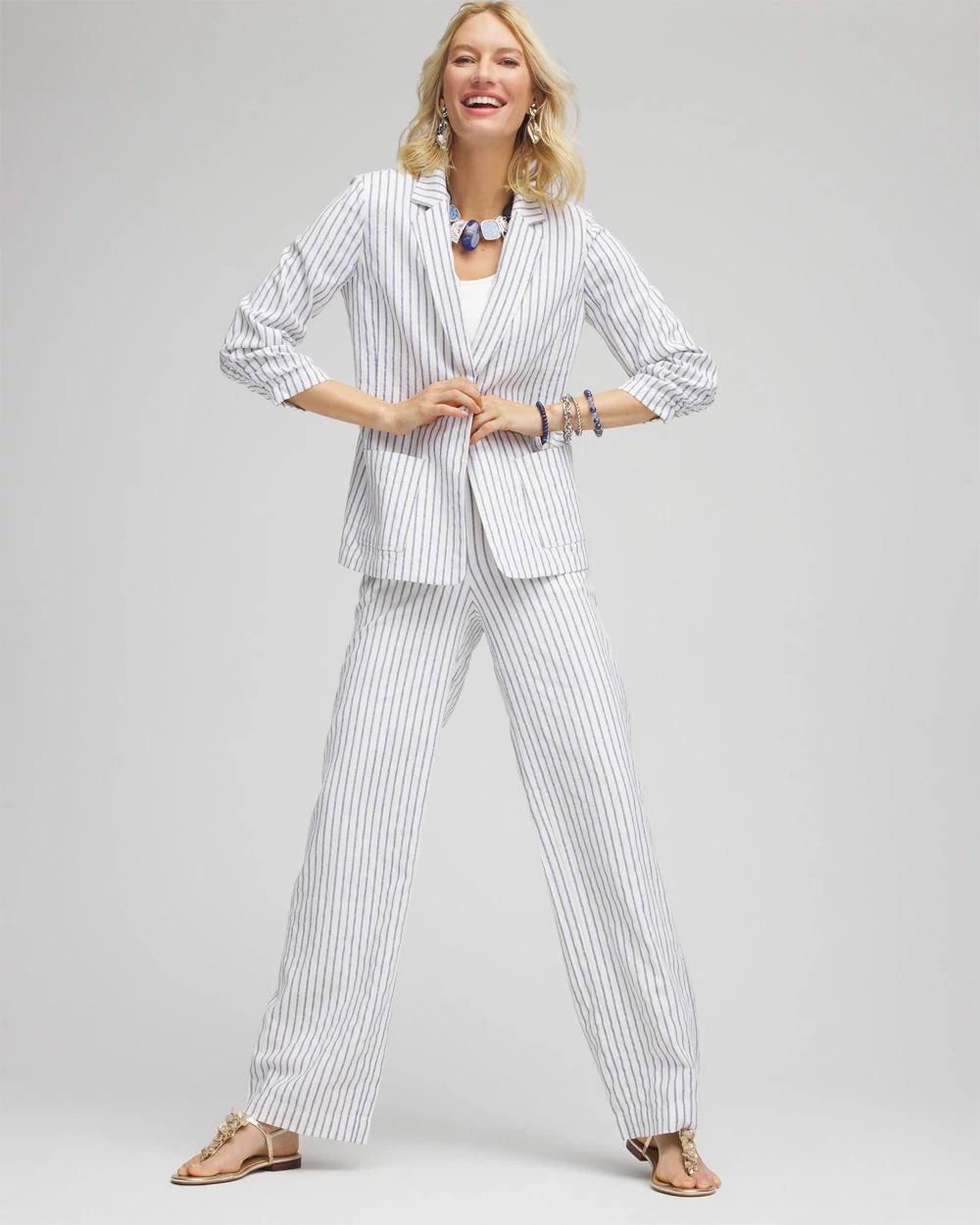 Striped Linen Stretch Blazer