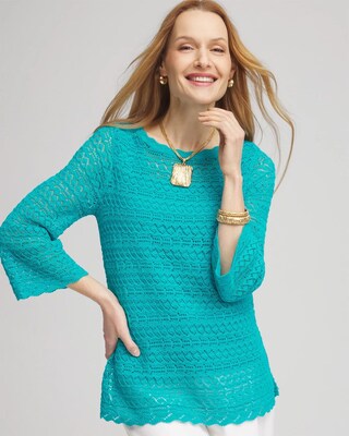 Pointelle Bateau-Neck Pullover Sweater