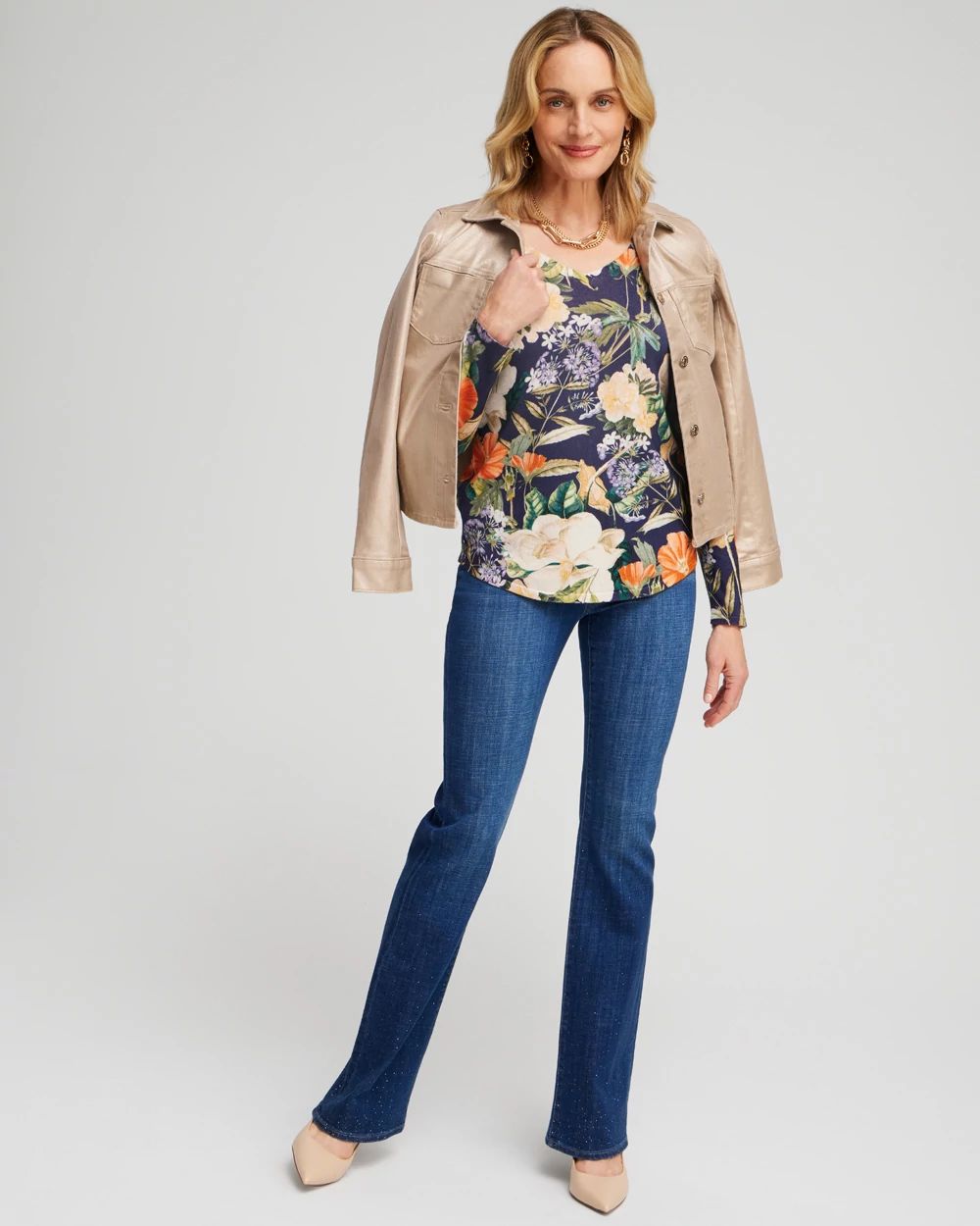 Spun Rayon Floral V-neck Pullover Sweater