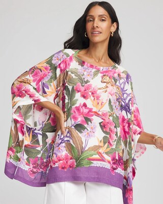 Floral-Print Poncho