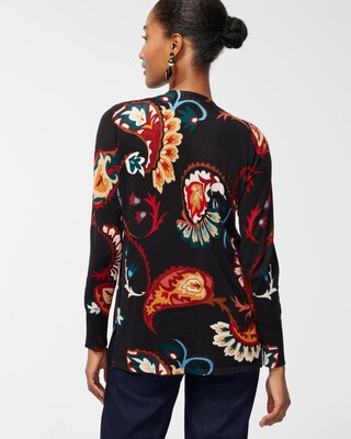 Spun Rayon Paisley Split Cuff Cardigan