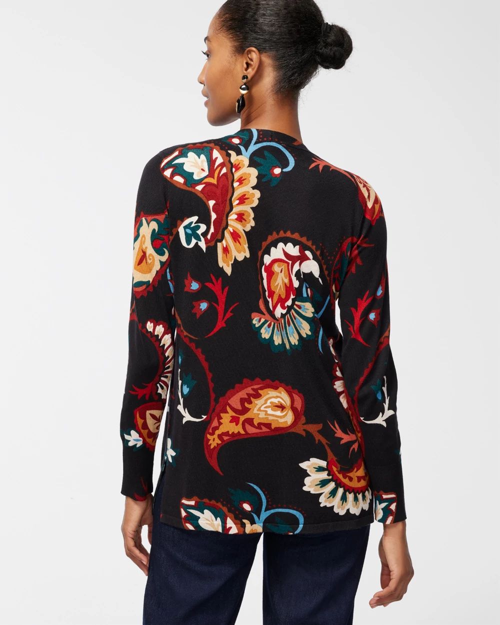 Spun Rayon Paisley Split Cuff Cardigan
