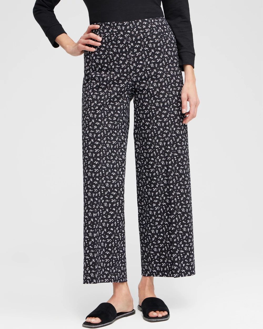 Petite Brigitte Line Print Wide Leg Cropped Pants