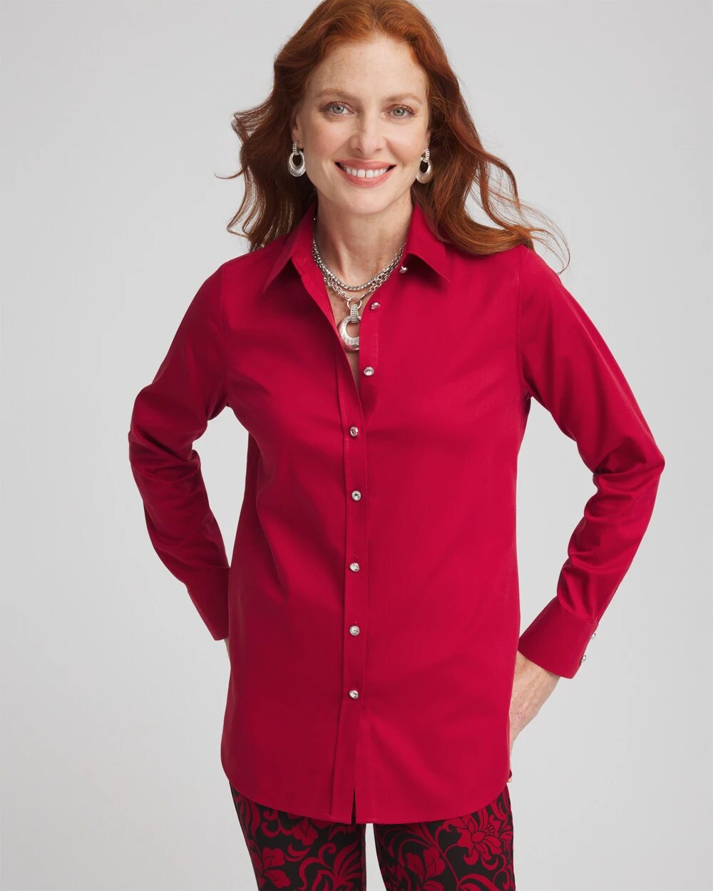 No Iron™ Sateen Rhinestone Shirt