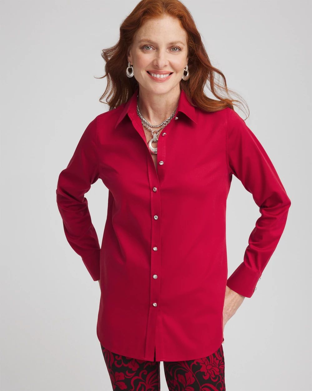 No Iron™ Sateen Rhinestone Shirt