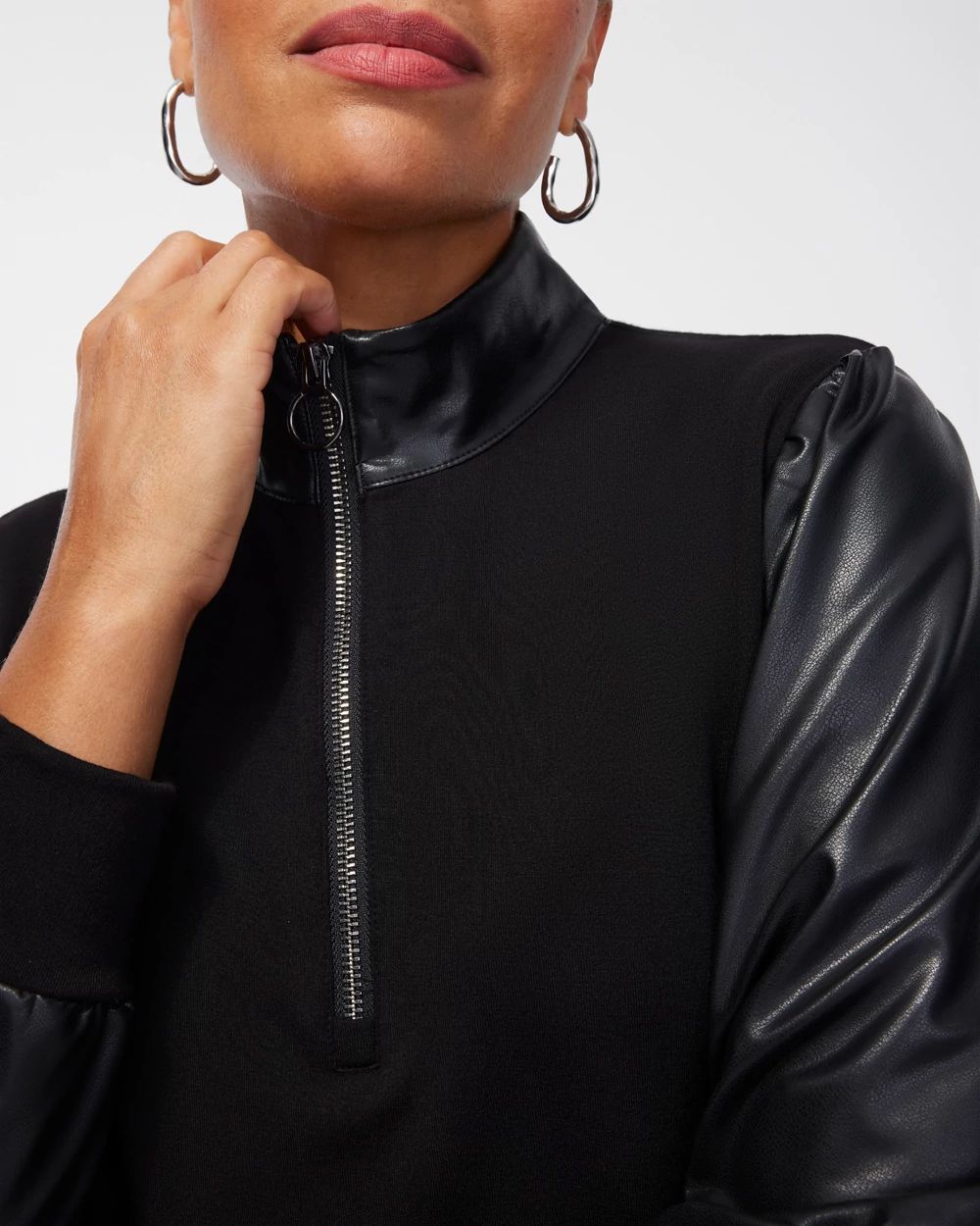 Zenergy Faux Leather Mix Pullover
