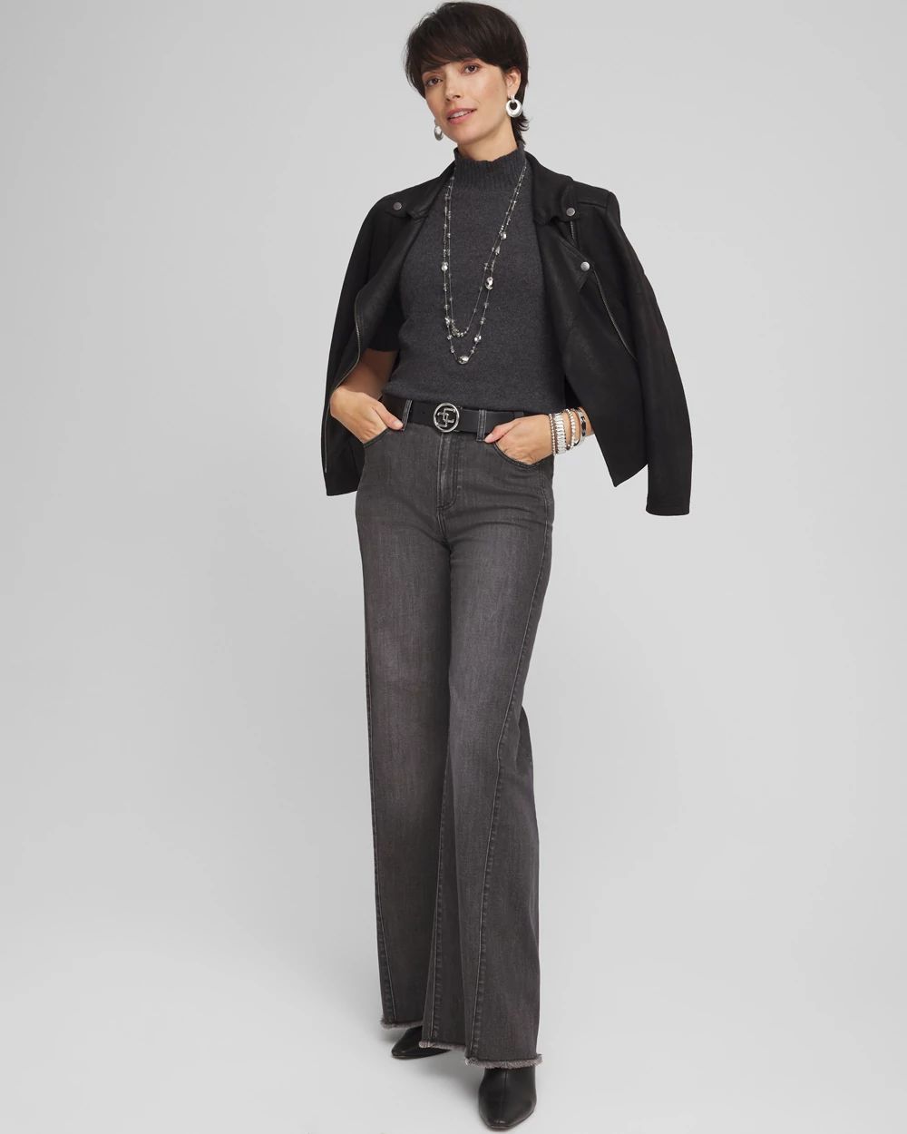 Cashmere Elbow Sleeve Mock Neck Sweater