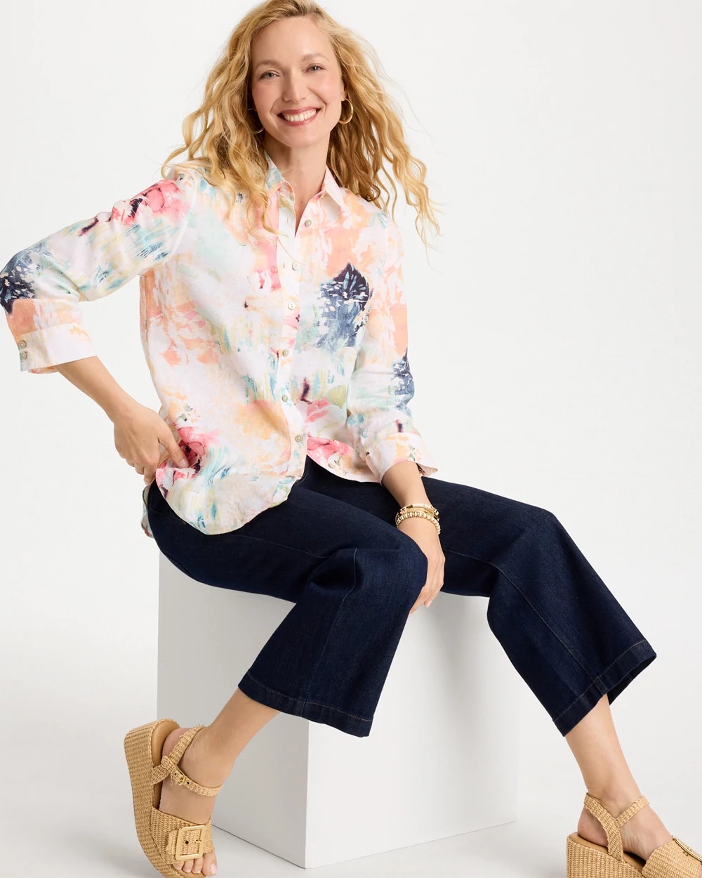 No Iron Linen Printed Shirt