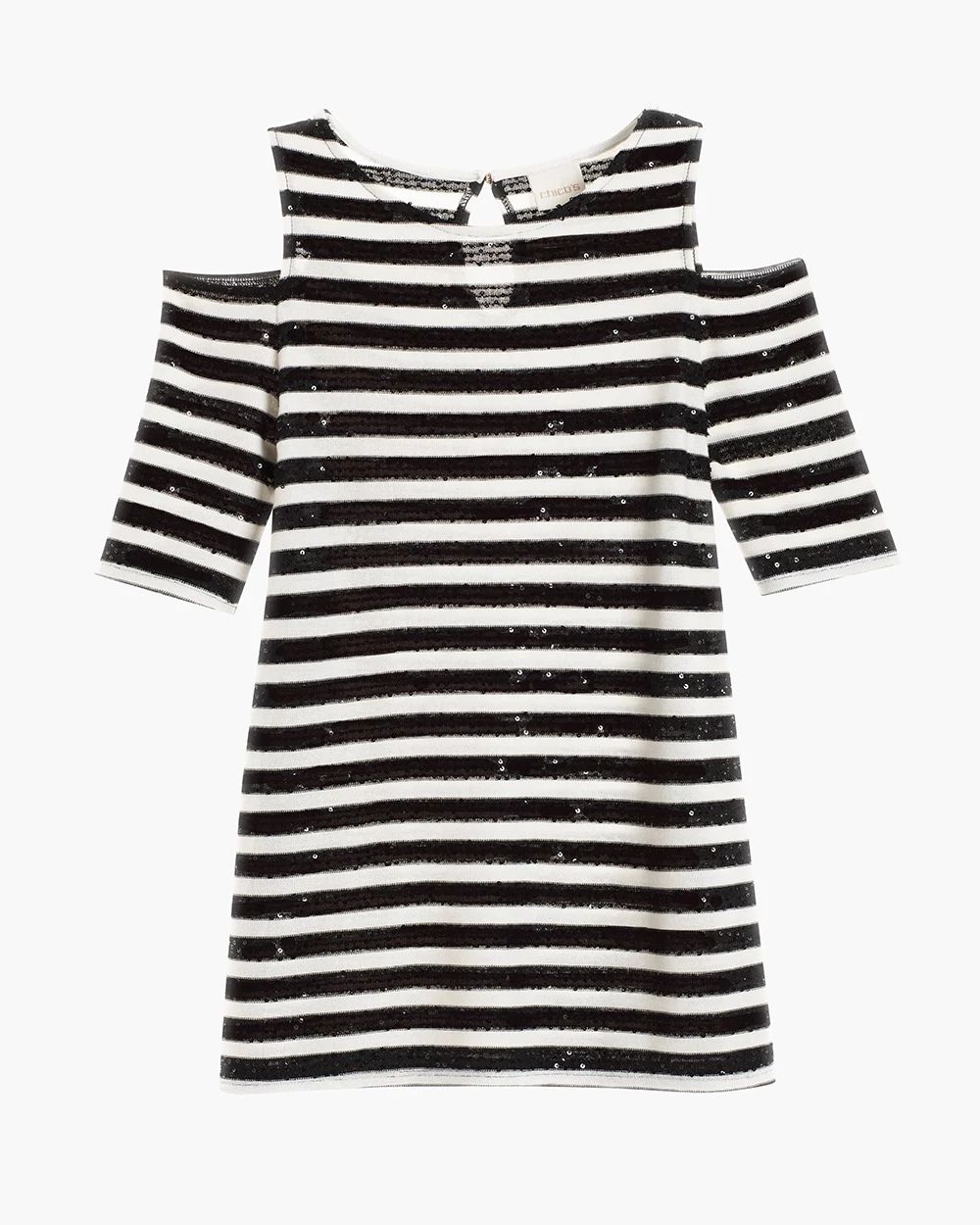 Sequin Striped Cold-Shoulder Top