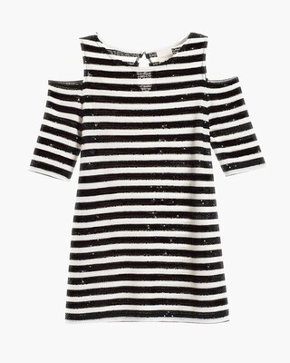 Sequin Striped Cold-Shoulder Top