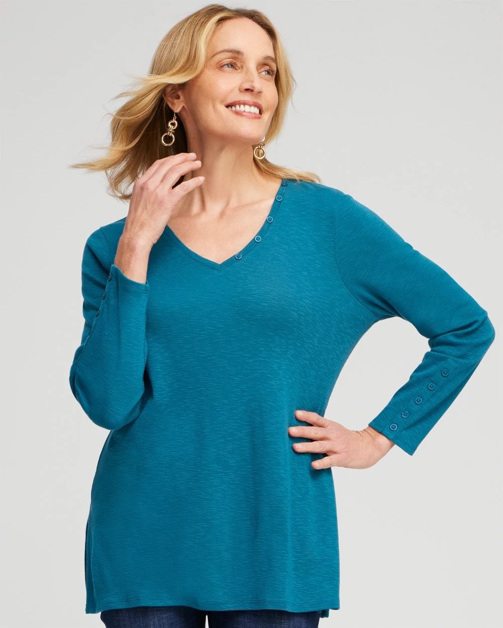Button Detail V-neck Tunic