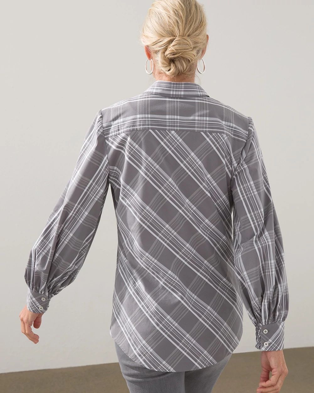 Poplin Billow Sleeve Plaid Shirt