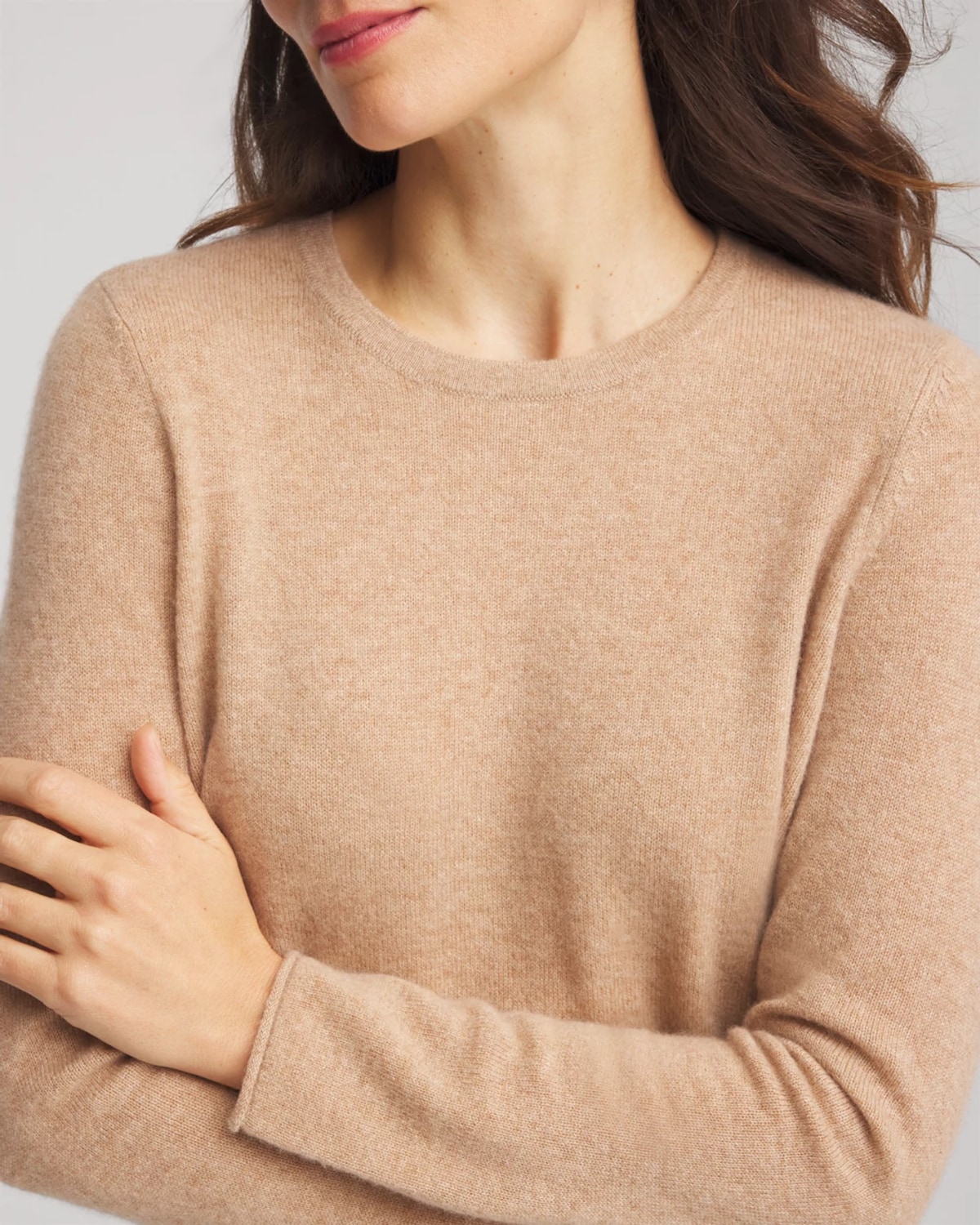 Chico's Crewneck Cashmere Pullover Sweater In Tan In Brown